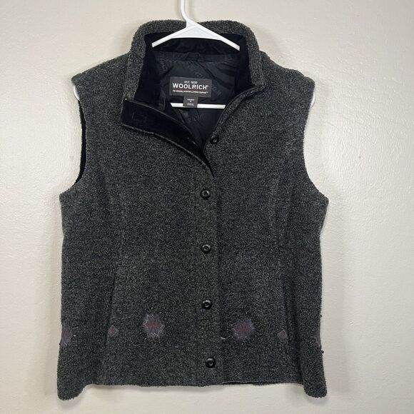 Woolrich Onyx Vest Fleece Winter Embroidered Embellished Gray Women Size M - Picture 8 of 8